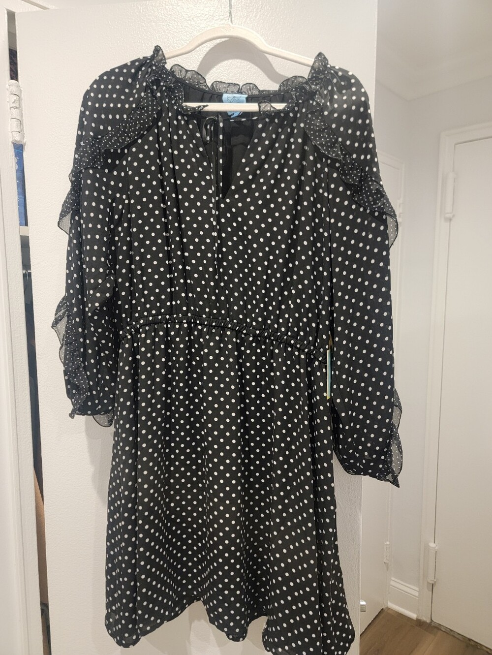 CeCe - Black Polka Dot Ruffle Sleeve Dress
